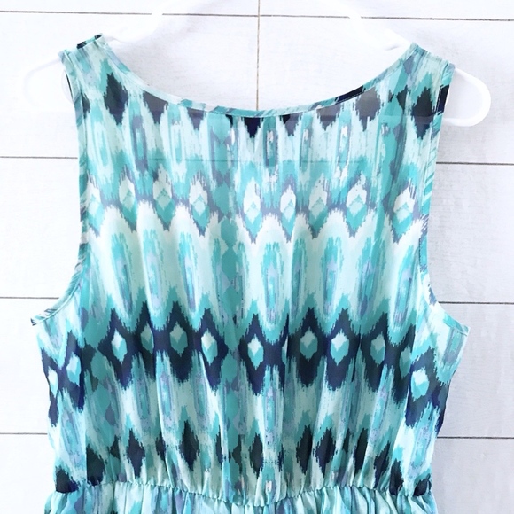 H&M Blue Print Sleeveless Pleated Hi Lo Midi Dress - Picture 5 of 6